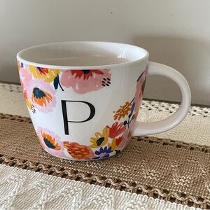 NWOT Opalhouse Pink and Orange Floral Mug - Monogram P